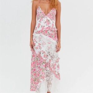 For Love & Lemons Pink Floral Lace Maxi Dress